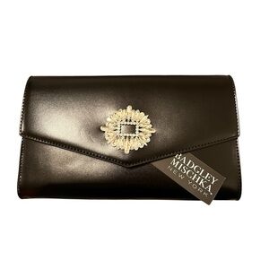 Badgley Mischka Black Clutch with Embellished Accent and Dust Bag
